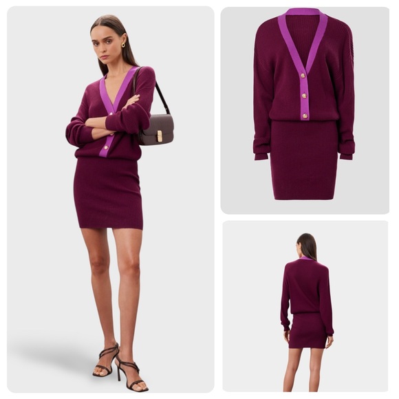 Ramy Brook Dresses & Skirts - Ramy Brook Andrea V-Neck Sweater Mini Dress Mulberry Cashmere Wool NWT Small